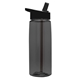 aerial view a transparent smoke bottle & black with green spout lid 26 oz flair tritan water bottle with flip straw lid, image 1 of 2