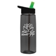 aerial view a transparent smoke bottle & black with green spout lid 26 oz flair tritan water bottle with flip straw lid, image 1 of 3