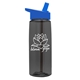 aerial view a transparent smoke bottle & royal blue lid 26 oz flair tritan water bottle with flip straw lid, image 1 of 3