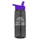 aerial view a transparent smoke bottle & violet lid 26 oz flair tritan water bottle with flip straw lid, image 1 of 3