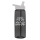 aerial view a transparent smoke bottle & white lid 26 oz flair tritan water bottle with flip straw lid, image 1 of 3