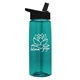 aerial view a transparent teal bottle & black lid 26 oz flair tritan water bottle with flip straw lid, image 1 of 3