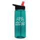 aerial view a transparent teal bottle & black with red spout lid 26 oz flair tritan water bottle with flip straw lid, image 1 of 3