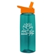 aerial view a transparent teal bottle & orange lid 26 oz flair tritan water bottle with flip straw lid, image 1 of 3