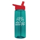 aerial view a transparent teal bottle & red lid 26 oz flair tritan water bottle with flip straw lid, image 1 of 3