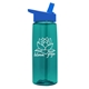 aerial view a transparent teal bottle & royal blue lid 26 oz flair tritan water bottle with flip straw lid, image 1 of 3