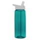 aerial view a transparent teal bottle & white lid 26 oz flair tritan water bottle with flip straw lid, image 1 of 2