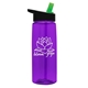 aerial view a transparent violet bottle & black with green spout lid 26 oz flair tritan water bottle with flip straw lid, image 1 of 3