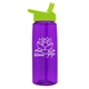 aerial view a transparent violet bottle & lime green lid 26 oz flair tritan water bottle with flip straw lid, image 1 of 3