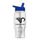 aerial view a clear bottle & royal blue lid poly - pure - 27 oz transparent bottle with flip straw lid, image 1 of 2