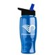 a transparent blue bottle & black-with-blue-spout lid poly - pure - 27 oz transparent bottle with flip straw lid