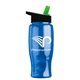 a transparent blue bottle & black-with-green-spout lid poly - pure - 27 oz transparent bottle with flip straw lid