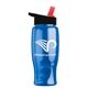 a transparent blue bottle & black-with-red-spout lid poly - pure - 27 oz transparent bottle with flip straw lid