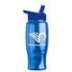 aerial view a transparent blue bottle & royal blue lid poly - pure - 27 oz transparent bottle with flip straw lid, image 1 of 2