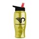 a transparent yellow bottle & black-with-red-spout lid poly - pure - 27 oz transparent bottle with flip straw lid