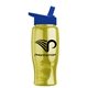 a transparent yellow bottle & royal blue lid poly - pure - 27 oz transparent bottle with flip straw lid