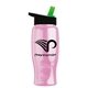a transparent pink bottle & black-with-green-spout lid poly - pure - 27 oz transparent bottle with flip straw lid