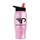 a transparent pink bottle & black-with-red-spout lid poly - pure - 27 oz transparent bottle with flip straw lid