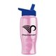 a transparent pink bottle & royal blue lid poly - pure - 27 oz transparent bottle with flip straw lid