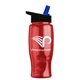 a transparent red bottle & black-with-blue-spout lid poly - pure - 27 oz transparent bottle with flip straw lid