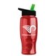 a transparent red bottle & black-with-green-spout lid poly - pure - 27 oz transparent bottle with flip straw lid