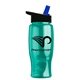 a transparent teal bottle & black-with-blue-spout lid poly - pure - 27 oz transparent bottle with flip straw lid
