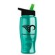 a transparent teal bottle & black-with-green-spout lid poly - pure - 27 oz transparent bottle with flip straw lid