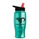 a transparent teal bottle & black-with-red-spout lid poly - pure - 27 oz transparent bottle with flip straw lid