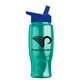 a transparent teal bottle & royal blue lid poly - pure - 27 oz transparent bottle with flip straw lid