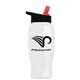 a white bottle & black-with-red-spout lid poly - pure - 27 oz transparent bottle with flip straw lid
