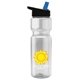 a clear bottle & black-with-blue-spout lid champion - 28 oz transparent bottle with flip straw lid and digital imprint