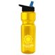 a yellow bottle & black-with-blue-spout lid champion - 28 oz transparent bottle with flip straw lid and digital imprint