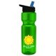 a green bottle & black-with-blue-spout lid champion - 28 oz transparent bottle with flip straw lid and digital imprint