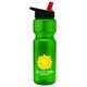 a green bottle & black-with-red-spout lid champion - 28 oz transparent bottle with flip straw lid and digital imprint