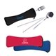 a group of travel cutlery set in zip pouch