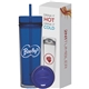 aerial view a blue (close to pms 072) 16 oz tube tumbler hot cold gift set, image 1 of 2