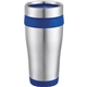 aerial view a stainless steel with blue liner 16 oz carmel stainless steel double wall tumbler, image 1 of 2