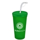 a translucent green lid & translucent green cup 24 oz stadium tumbler cup with flex straw and lid