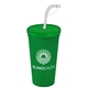 a translucent green lid & green cup 24 oz stadium tumbler cup with flex straw and lid