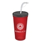 a smoke lid & translucent red cup 24 oz stadium tumbler cup with flex straw and lid