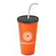 a smoke lid & orange cup 24 oz stadium tumbler cup with flex straw and lid