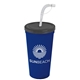 a smoke lid & navy blue cup 24 oz stadium tumbler cup with flex straw and lid