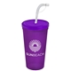a translucent violet lid & translucent violet cup 24 oz stadium tumbler cup with flex straw and lid