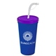 a translucent violet lid & royal blue cup 24 oz stadium tumbler cup with flex straw and lid