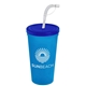 a translucent blue lid & translucent blue cup 24 oz stadium tumbler cup with flex straw and lid