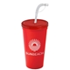 a translucent red lid & red cup 24 oz stadium tumbler cup with flex straw and lid