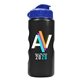 a royal blue lid & metallic black bottle mini peak - 22 oz tritan(tm) metalike bottle with flip lid and digital imprint