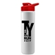 a red lid & white bottle slim double - wall insulated bottle with drink - thru lid - 16 oz
