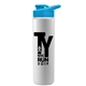 a cyan lid & white bottle slim double - wall insulated bottle with drink - thru lid - 16 oz