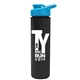 a cyan lid & black bottle slim double - wall insulated bottle with drink - thru lid - 16 oz